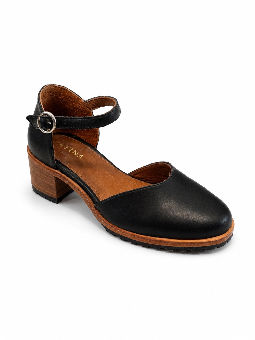 Ankle-Strap Low Block Heel Pumps in Black